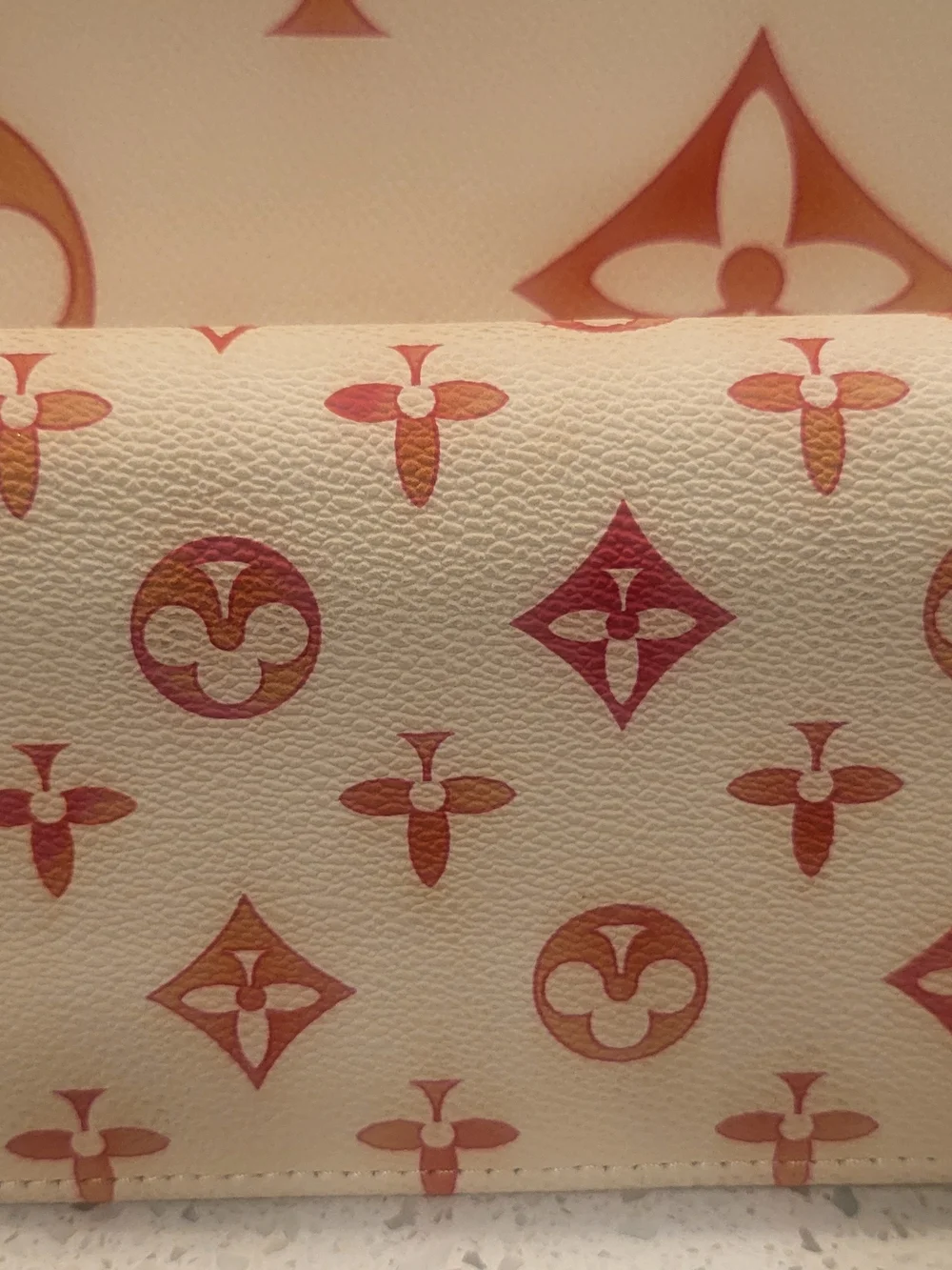 Cream and Pink Designer Logo Tote and Wallet Set
